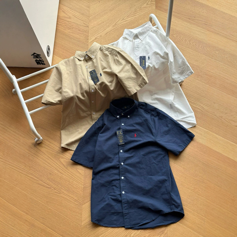 Cross-Border High-Quality R*L Laff Classic New Summer Classy Casual Pony Logo Oxford Cotton Short-Sleeved Shirts for Men and Women Cross-Border High-Quality R*L Laff Classic New Summer Classy Casual Pony Logo Oxford Cotton Short-Sleeved Shirts for Men and Women
