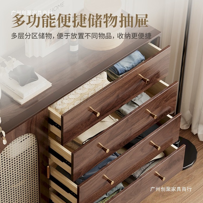 斗柜客厅收纳柜小立柜复古藤编实木腿置物柜卧室靠墙储物柜抽屉柜|undefined