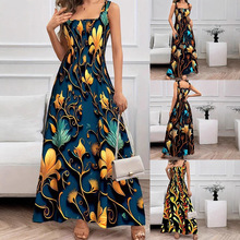 2025春夏新款跨境外贸亚马逊wish欧美女装背心印花优雅时尚连衣裙