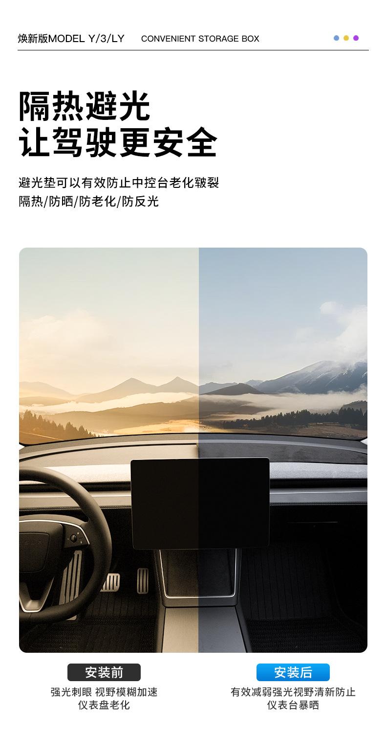 Suitable for the New Version of Model Y/3Yl Tesla Dashboard Light-Proof Mat Suede Rear Window Light-Proof Mat Wholesale