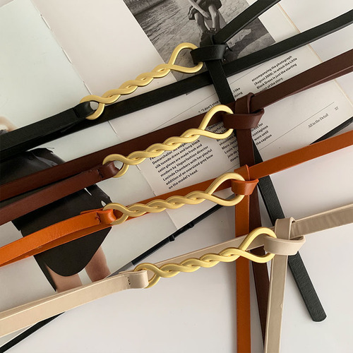 Women's knotted belt with thin decoration, dress twist buckle belt for women, black decoration with skirt girdle