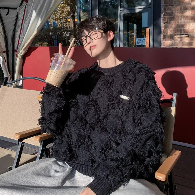 Americano retro borla suéter hombres diseño sentido nicho estilo perezoso alto sentido pareja suéter abrigo Otoño e Invierno