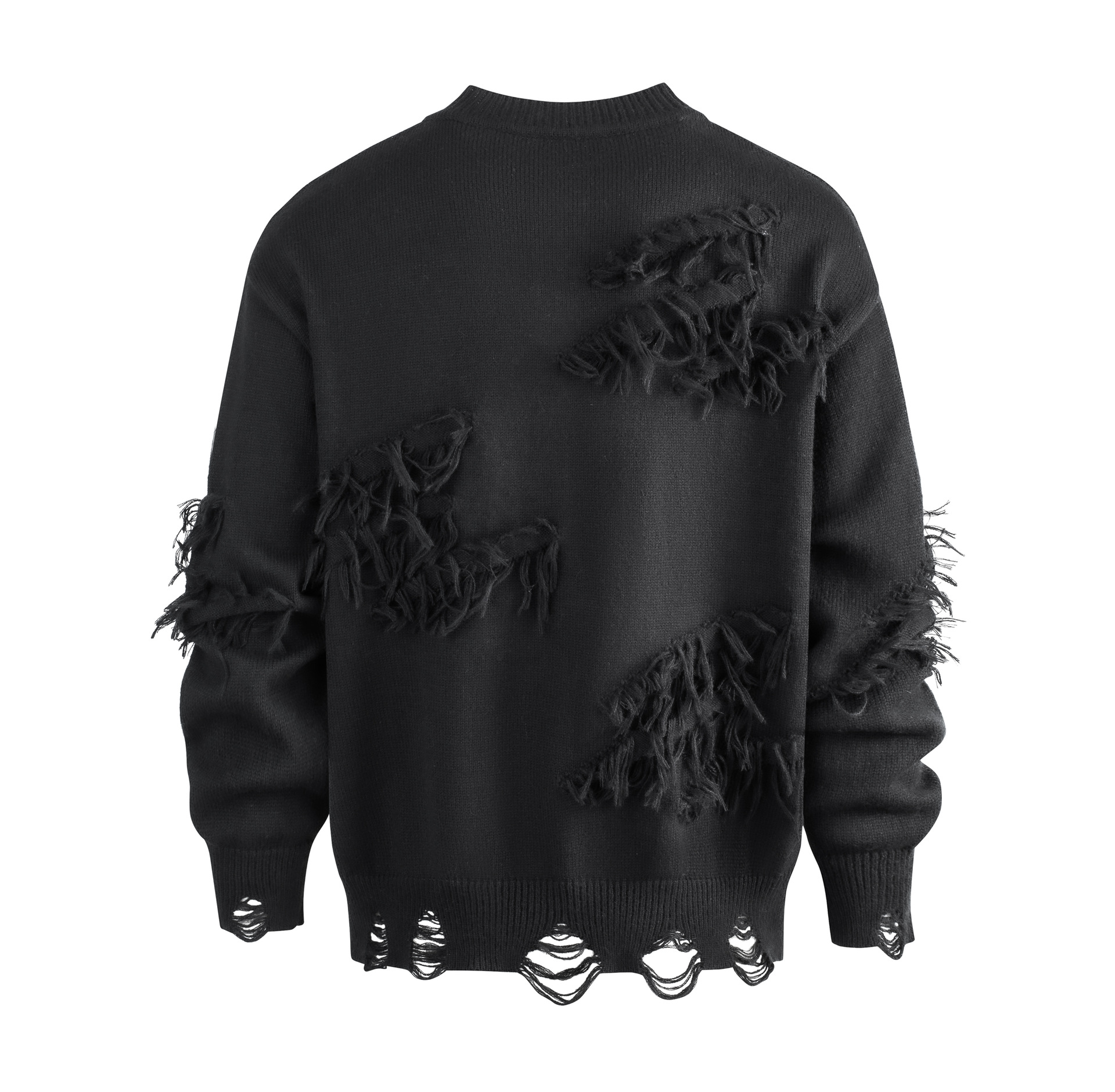Men's Distressed Knit Sweater Oversized Retro Pullover Shirt Collar_voghion.com
