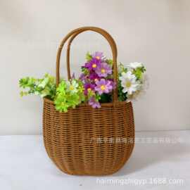 新年礼品篮仿藤编织手提篮收纳筐厨房水果篮蔬菜收纳筐插花伴手