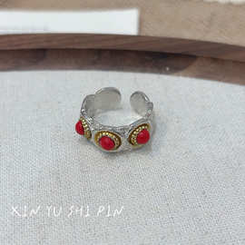 小众设计雏菊戒指时尚百搭高级感复古仿红玛瑙戒指简约个性指环戒