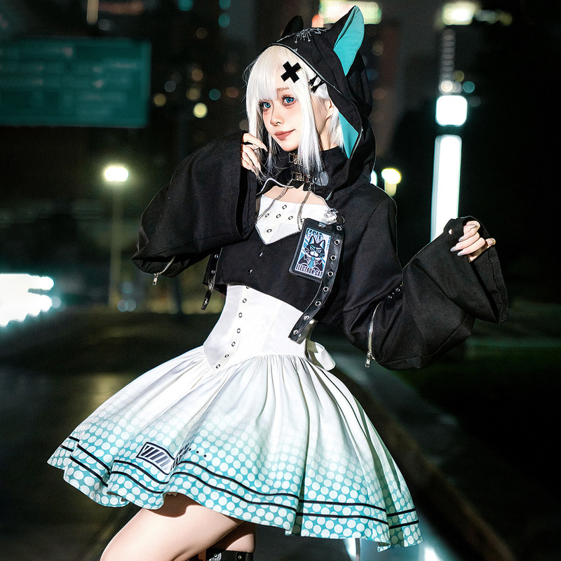 くまちゃんオリジナル电子ネコロリータ女Lolitaジャケットワンピース日常可爱いセット7231|undefined