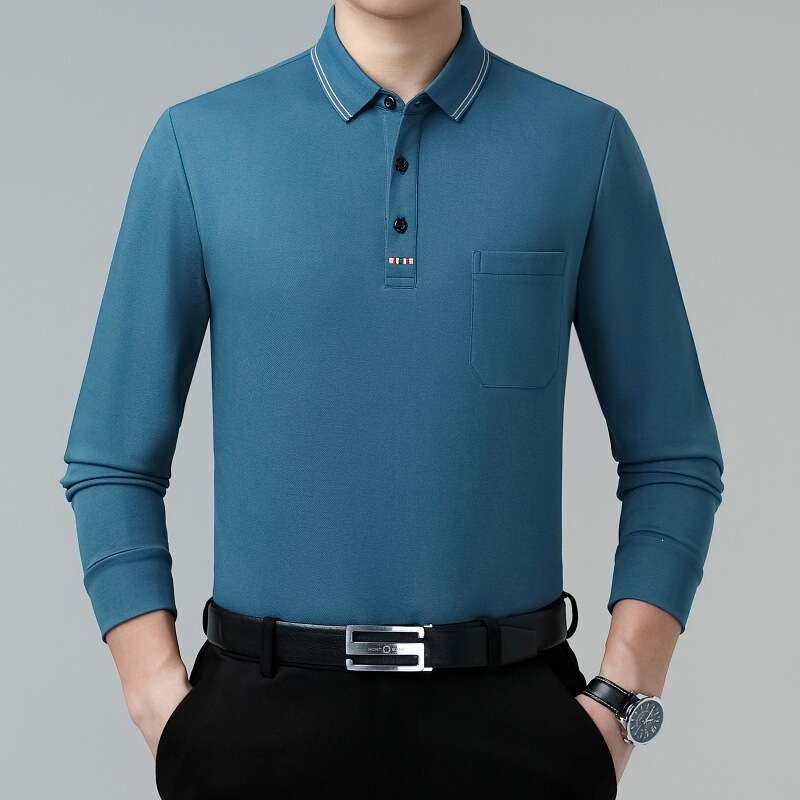 Authentic brand 2026 spring and autumn men's long-sleeve polo shirt, business casual, wrinkle-resistant, silk cotton, middle-aged men's top Authentic brand 2026 spring and autumn men's long-sleeve polo shirt, business casual, wrinkle-resistant, silk cotton, middle-aged men's top