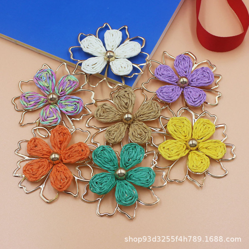Cross-Border Hot Selling Bohemian Resort Style Raffia Double Layer Flower Metal Women's Earrings Ear Jewelry Accessories Wholesale Cross-Border Hot Selling Bohemian Resort Style Raffia Double Layer Flower Metal Women's Earrings Ear Jewelry Accessories Wholesale