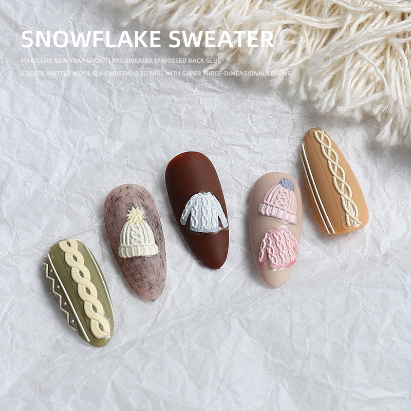 Otoño e Invierno popular realzado suéter 2022 nuevo uñas pegatinas patrón decorativo Navidad Snowflake copo de dibujos animados lindo