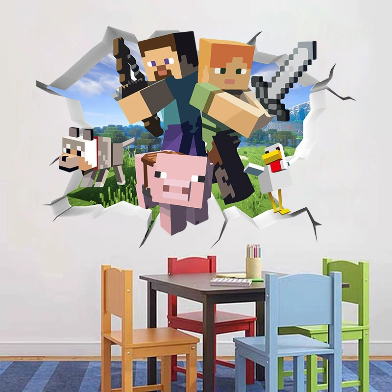 Minecraft run away мой мир 3D настенная наклейка детская комната настенная декоративная наклейка съемный ПВХ
