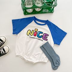 夏季新款嬰兒男女寶寶短袖連體衣拼接哈衣韓版嬰兒包屁三角爬行服