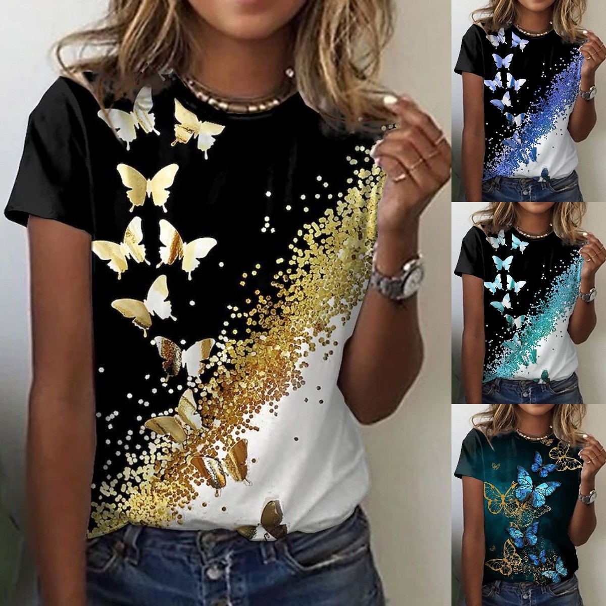 2022 sommer Neue frauen Gedruckt Rundhals Kurzarm T-shirt Top_voghion.com