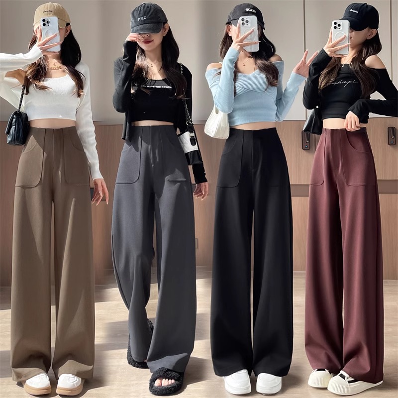 Angola trajes rojos pantalones de piernas anchas mujeres primavera y otoño de alta sensación de caída alta casual pantalones recto estrechos