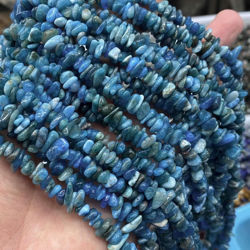 천연 청색 인회 자갈 긴 끈 자갈 5-7mm 길이 약 85cm