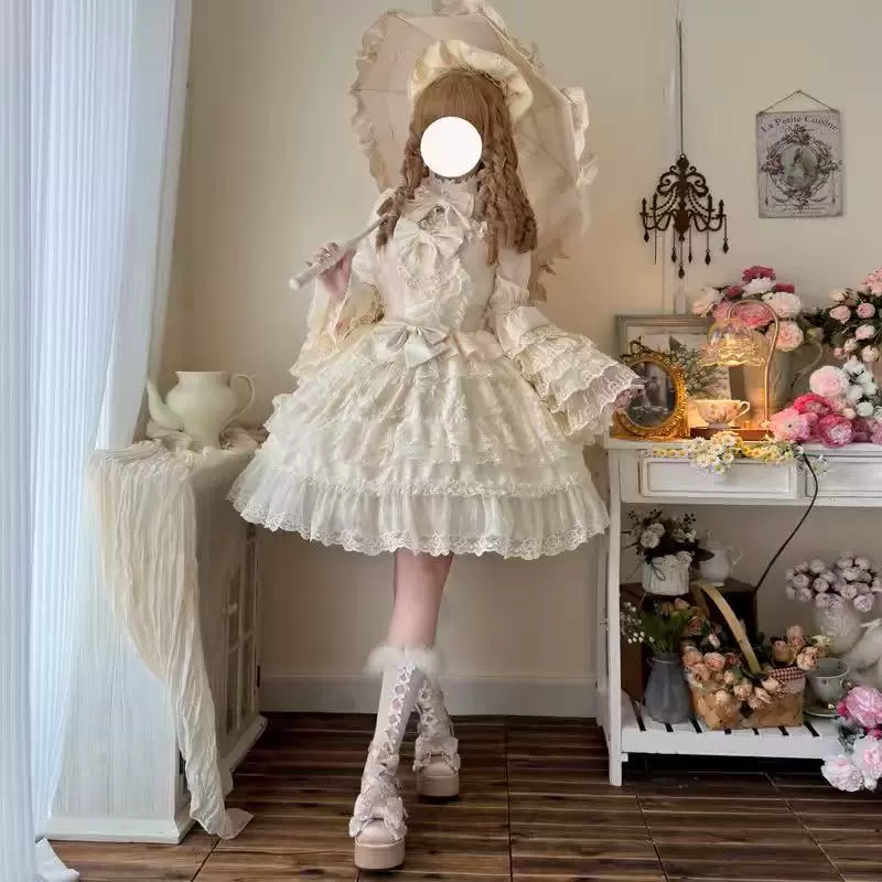 Платье принцессы Lolita (для девочек), кружево, бантик, юбка, косплей, размеры S–XL