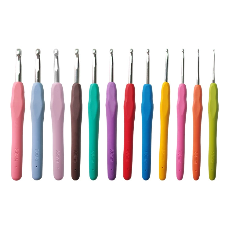 Фабрика прямая твердая мягкая ручка вязание крючком Металл Алюминий Вязание крючком ручная вязальная игла TPR мягкая ручка вязание крючком