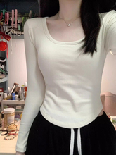 正肩白色u领德绒打底衫女秋冬磨毛加厚大领口内搭紧身长袖t恤上衣