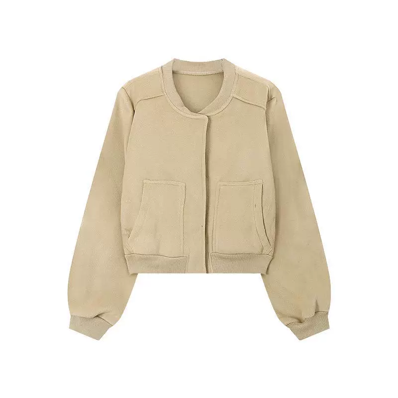 Woolen jacket, baseball short uniform with zipper for leisure, oversize