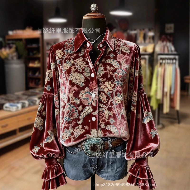 Cross-Border Amazon Independent Station New Creative Fashion Versatile Long-Sleeved 3D Printed Women's Velvet Lapel Shirt Cross-Border Amazon Independent Station New Creative Fashion Versatile Long-Sleeved 3D Printed Women's Velvet Lapel Shirt