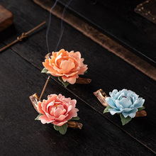 陶瓷手捏牡丹花线香插摆件手工瓷花客厅茶室桌面装饰花朵工艺装饰