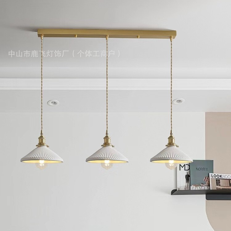 Modern Minimalist Style All-Copper Ceramic Dining Chandelier French Light Luxury Cozy Living Room Dining Room Hotel Cafe Decorative Chandelier