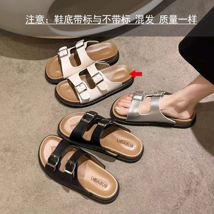 2025 New Thick-Soled Summer Women's Sandals Roman Style Fashion Double Belt Buckle Outer Slippers Birkenstock Shoes for Women
