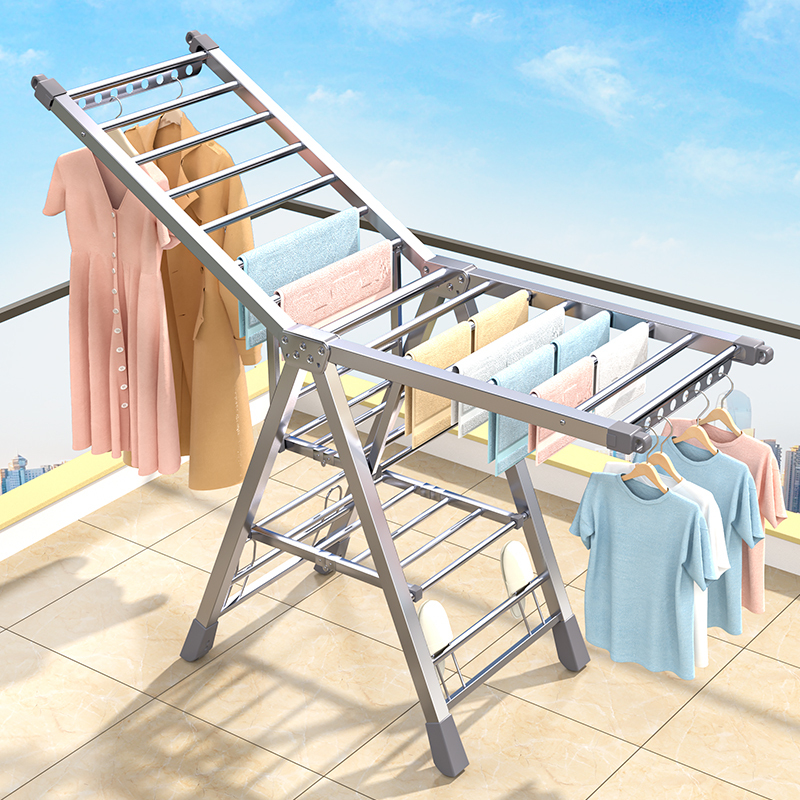 Stainless Steel Indoor Floor-Standing Folding Clothes Drying Rack for Home Use, Thickened for Baby Clothes, Balcony Quilt Drying Magic Tool