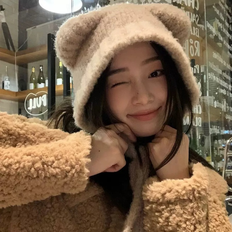 秋冬季帽子女毛绒包头帽可爱保暖显脸小针织毛线帽大头围护耳帽子|undefined