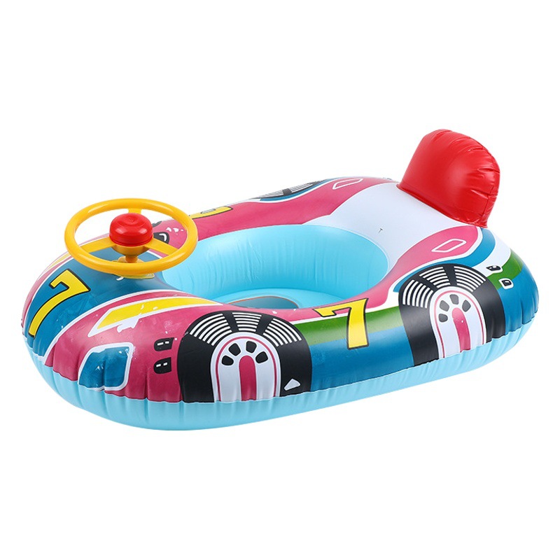 Children's cartoon inflatable swimming ring with steering wheel car horn boat seat baby swimming ring wholesale