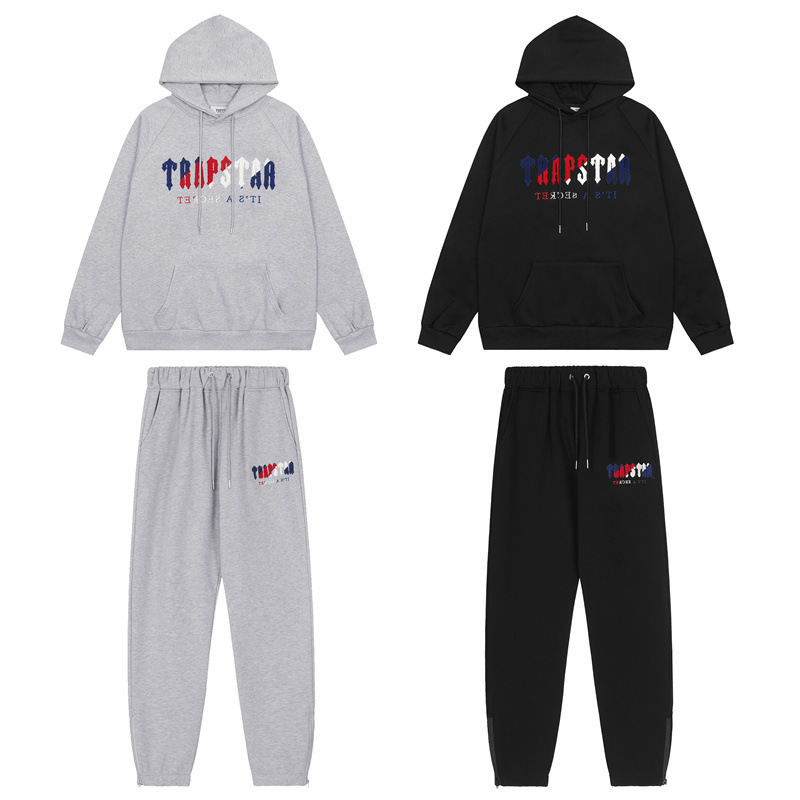 Marca de moda europea y americana trapstar azul toalla roja bordado forrado de lana hombres y mujeres pareja suéter pantalones de chándal traje casual