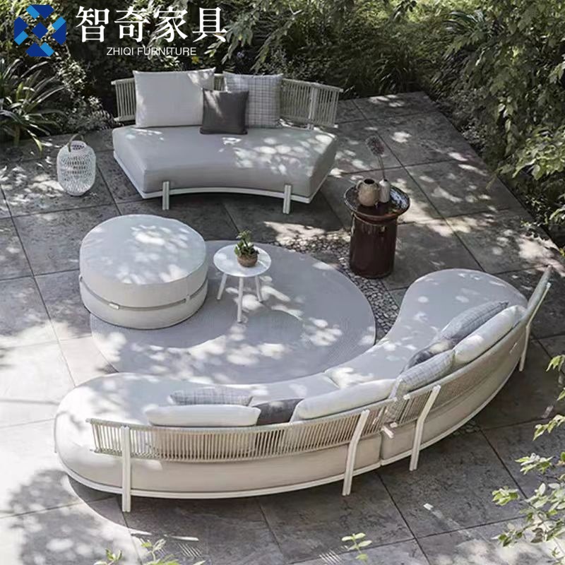 sofá al aire libre arqueado hotel villa patio al aire libre impermeable antioxidante sofá de cuerda de tracción
