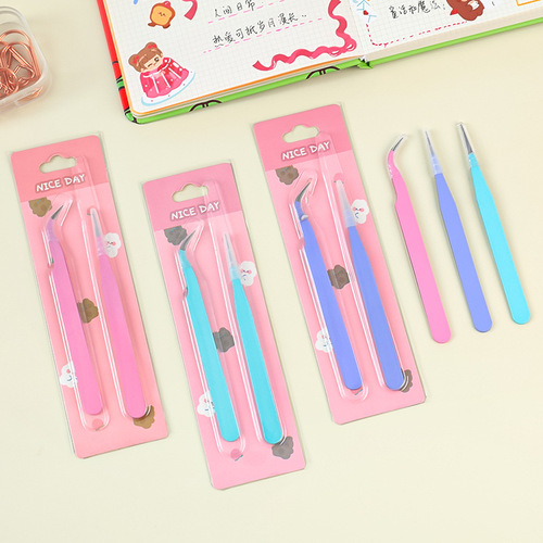 Colorful thickened Guka tweezers Internet celebrity handmade diy account stickers small clips stainless steel straight head elbow Niezi