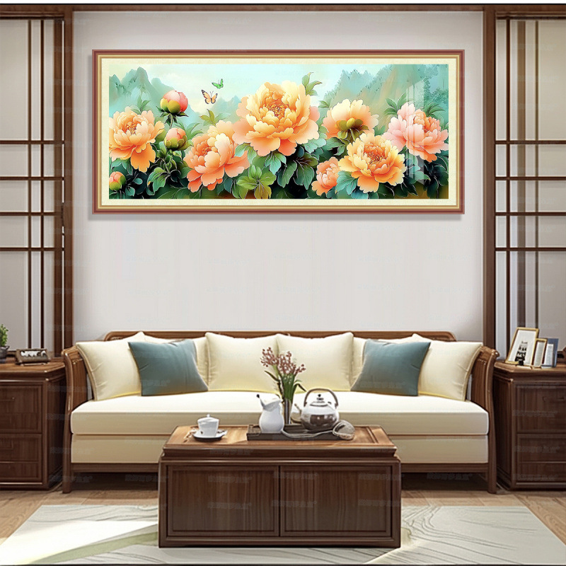 [Algodón importado] Mona Lisa Real bordado a mano Peony nuevo estilo chino sala de estar bordado a mano image 1