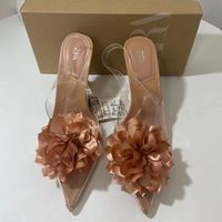 Pointed flower PVC transparent strap, shallow mouth high heel strap, sexy slim heel fashion women's sandals