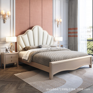 American solid wood bed double bed 1.8 m master bedroom modern simple 1.5m European wedding bed soft bag Italian light luxury bed