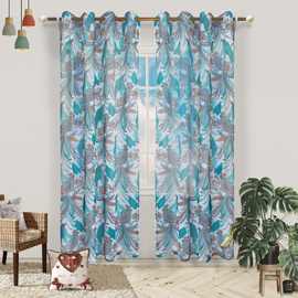 【提供图片】纱帘透明印花窗帘亚麻混合纹理花卉外贸跨境滤光窗帘