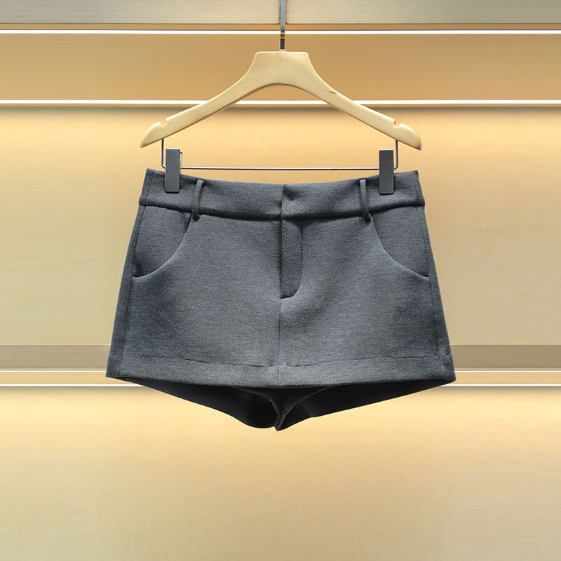 Moshuweiya 2025 Winter New Preppy Style Sexy Air Layer Short High Waist Flap Pocket Pants Culottes 6Y01C