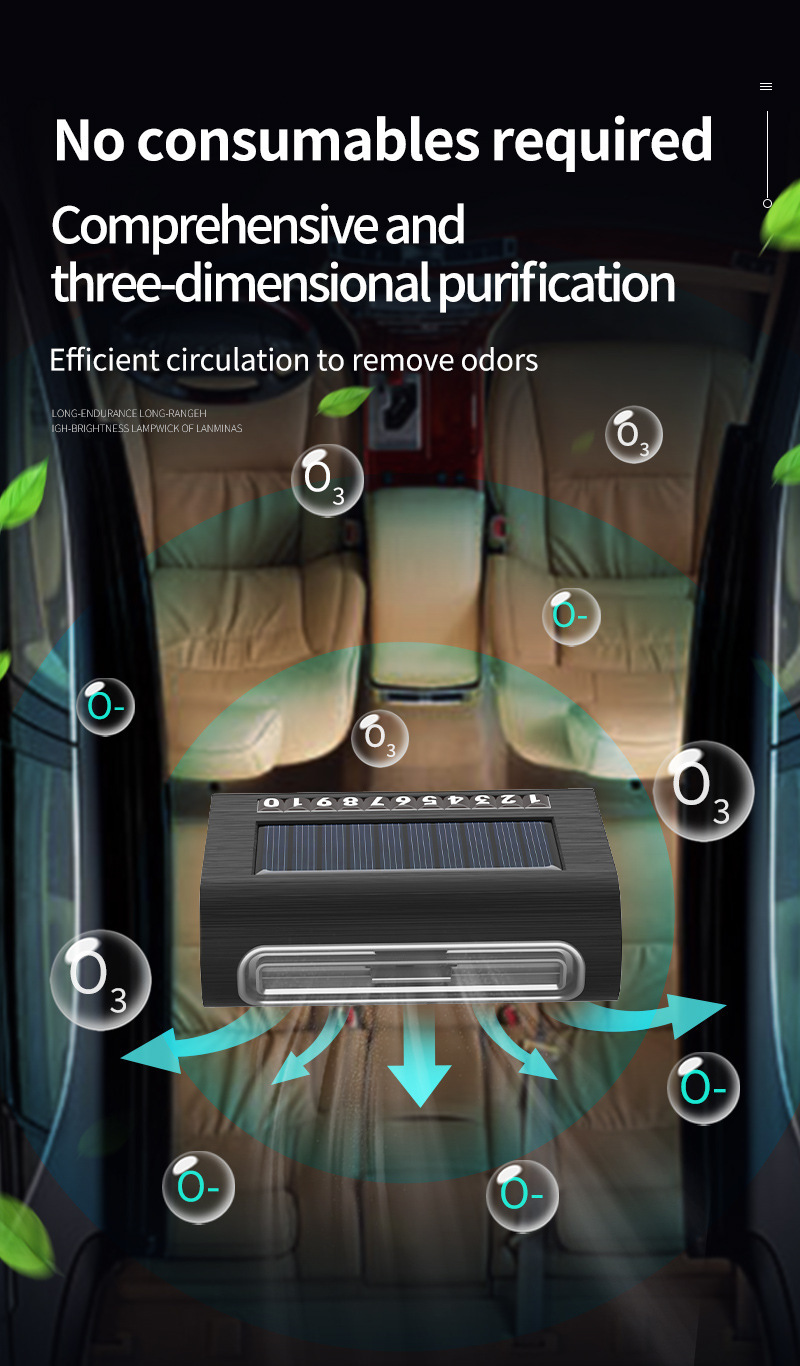 Solar Car Air Purifier, Automatic Running, Parking Start, Solar Charging, Ultra-long Battery Life, No Consumables