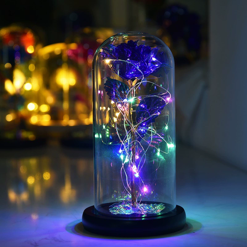 Золотая фольга 24k Amazon роза цветок стеклянная крышка LED искусственный цветок подарки на День святого Валентина и Рождество, вазочка