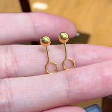 999足金包银光珠豆豆弯钩耳钉养耳棒经典简约耳饰极简金包银首饰