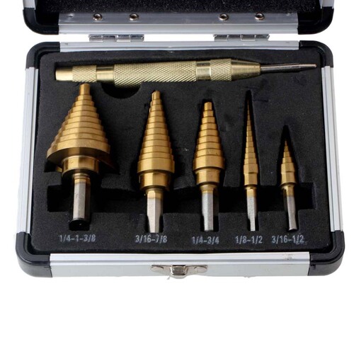 British pagoda drill 6-piece aluminum box titanium-plated triangular shank center punch step drill bit set