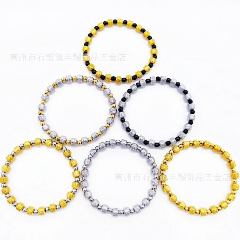 (6M mesh pattern, 4M regular elastic) One stainless steel beaded export engraved elastic cord bracelet
