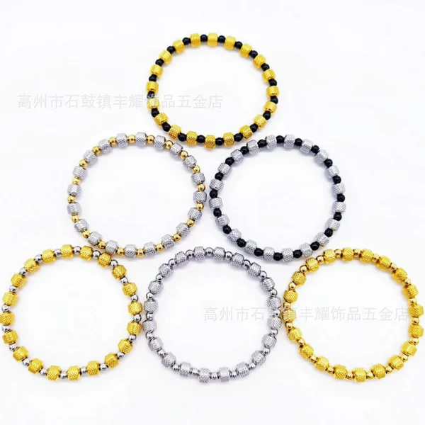 (6M mesh pattern, 4M regular elastic) One stainless steel beaded export engraved elastic cord bracelet