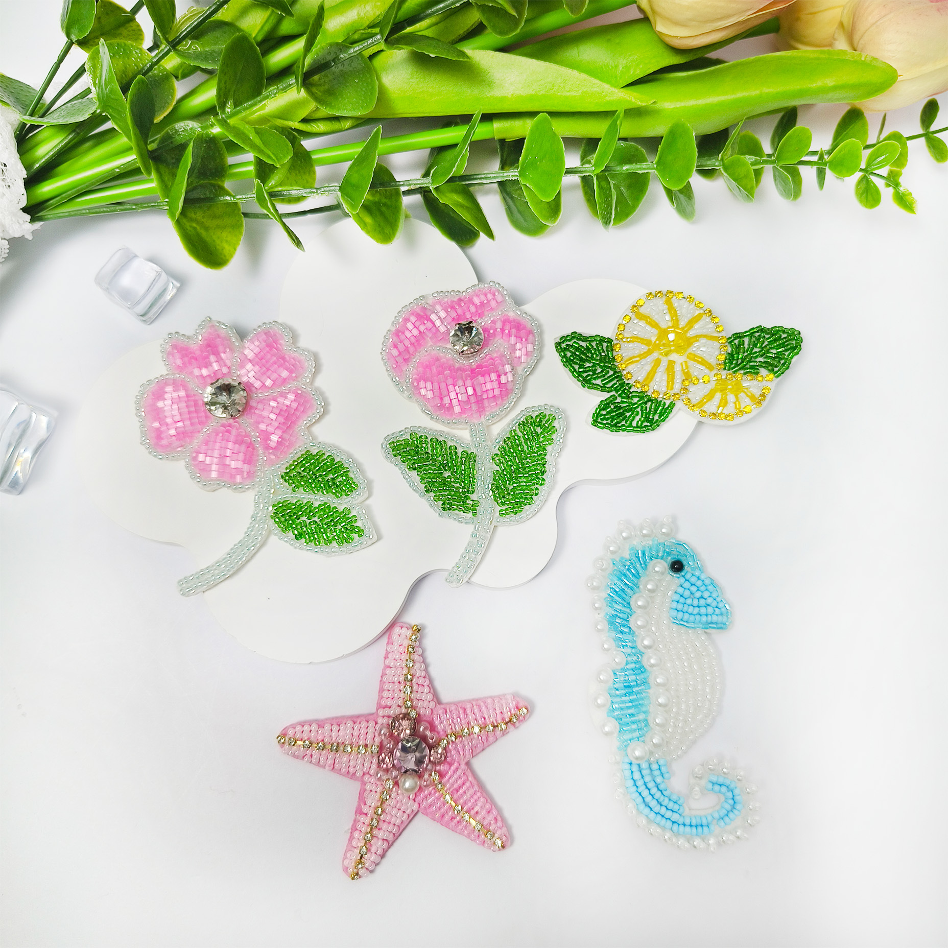 手工钉珠布贴花朵海星钻链diy包包服饰手机壳装饰辅料补丁贴布料