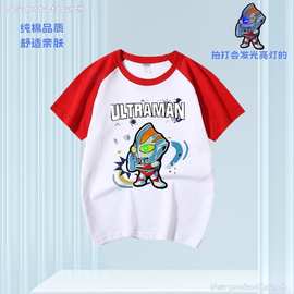 儿童卡通趣味发光T恤中大童装纯棉夏装宽松潮流韩版亮灯短袖上衣