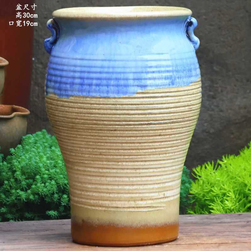 大口径グリーンダルシム多肉植物オオバコ紫大万百クリエイティブ陶器ポット粗い陶器砂土陶器ポット植木鉢大型レトロ|undefined