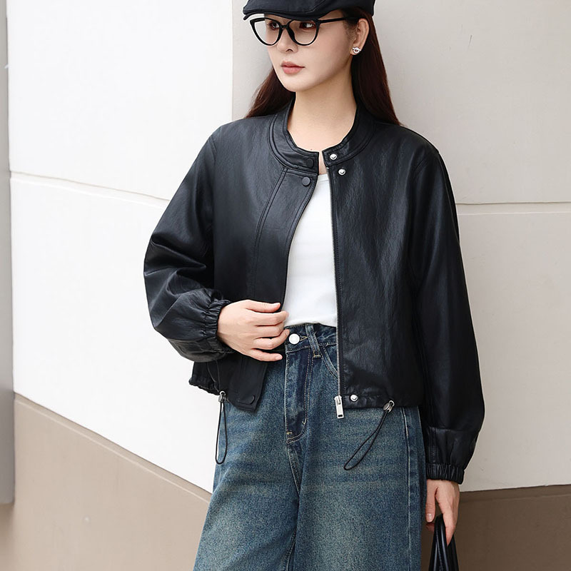 Korean Style Short Leather Jacket for Women, New Autumn Style, Stylish Button Collar, Loose Casual Washable Pu Leather Jacket