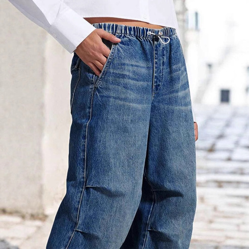 Spring European and American Street Mid-Waist Wide Leg Pleated Loose Women's Retro Straight Leg Pants Trend Brand