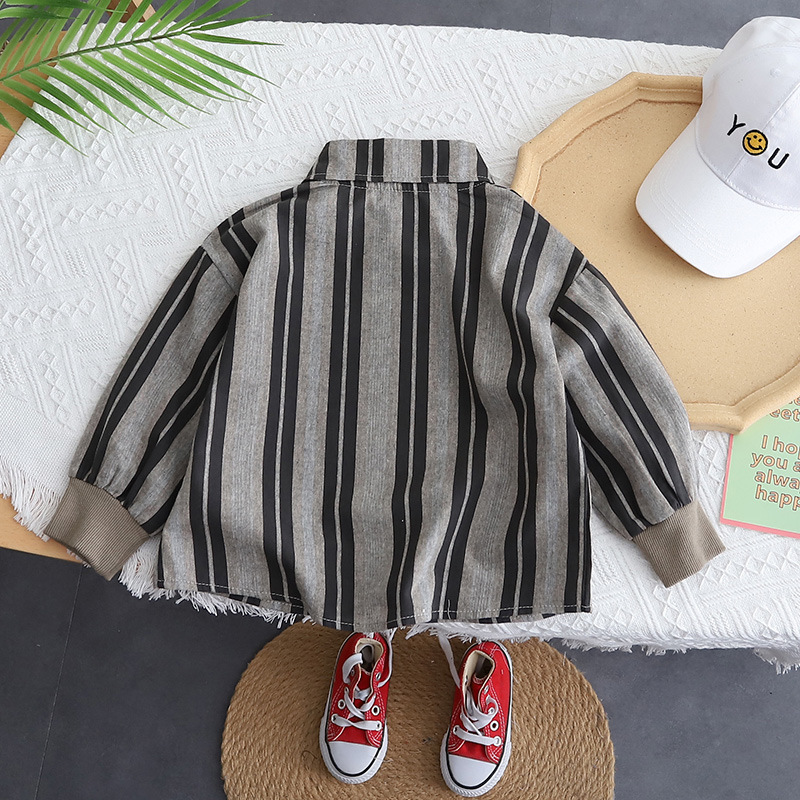 Camisa Infantil a Rayas Verticales con Cuello, Chaqueta Retro Unisex, Cárdigan, Primavera y Otoño, Estilo Coreano, Top Moderno 2025