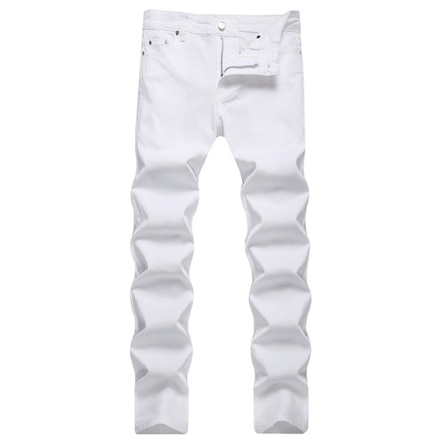 Cross-border source high-end fashion brand white jeans men's personality slim fit small feet elastic trend fashion autumn and winter trend 